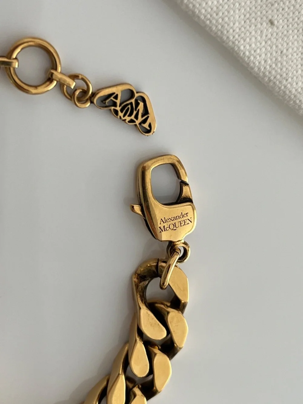 Alexander McQueen Gold Colored Men's Bracelet Logo Lettering A&M Adjustable Leng